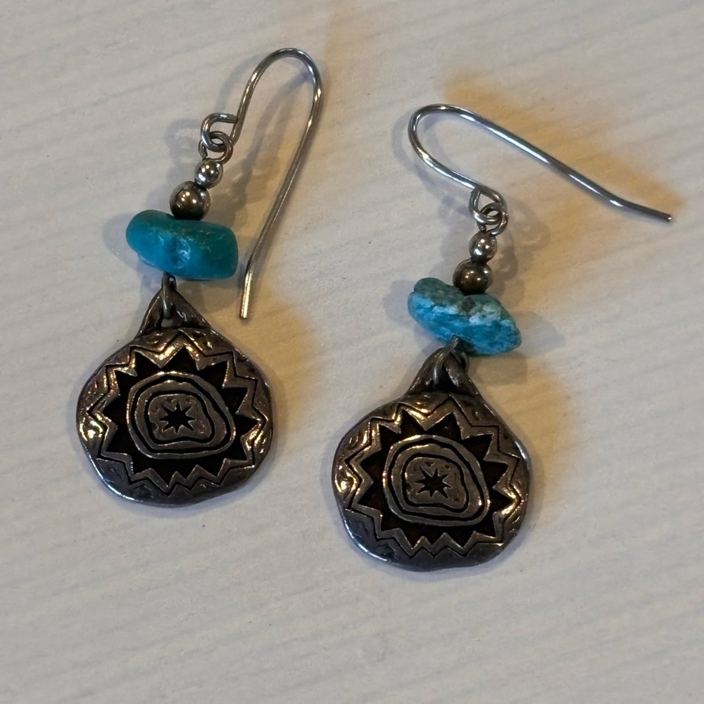 Southwestern Silver & Turquoise Medallion Earrings